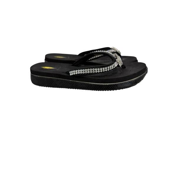 Volatile Silver Rhinestone Black Flip Flops Comfort Shoes Star Fish Womens 9 - Picture 7 of 8